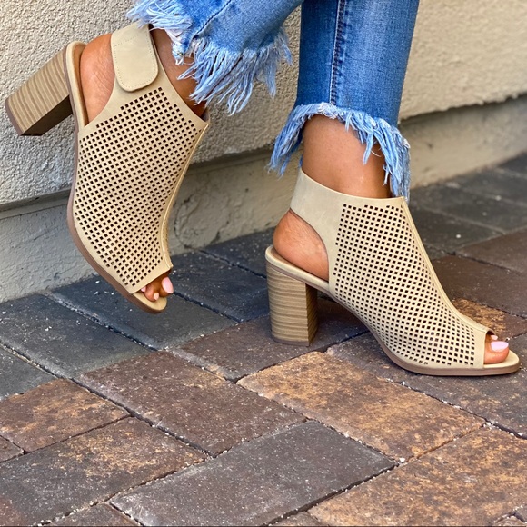 Chic Perforated Peep Toe Velcro Ankle Strap Bootie - Picture 11 of 12